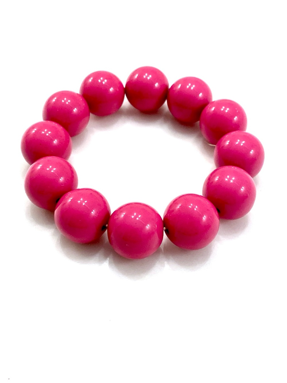 Chunky Hot Pink Monochromatic Large Round Bead Stretch Bracelet - Magenta Bangle